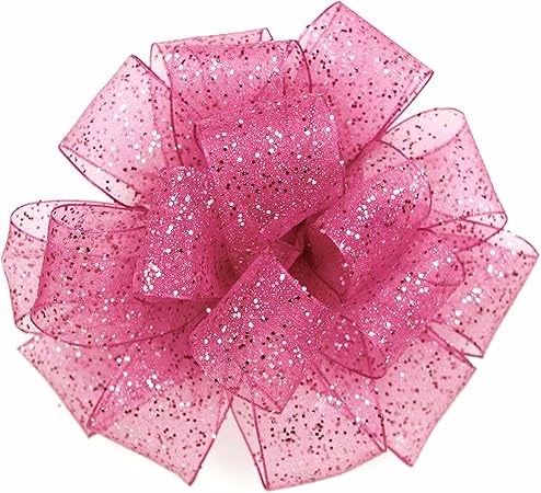 Offray, Fuchsia Wired Edge Cosmic Glitz Craft Ribbon, 1 1/2-Inch x 9-Feet, 1 Count (Pack of 1)