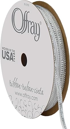 Offray, Silver Metallic Craft Ribbon, 1/8-Inch, 1/8 Inch x 15 Feet