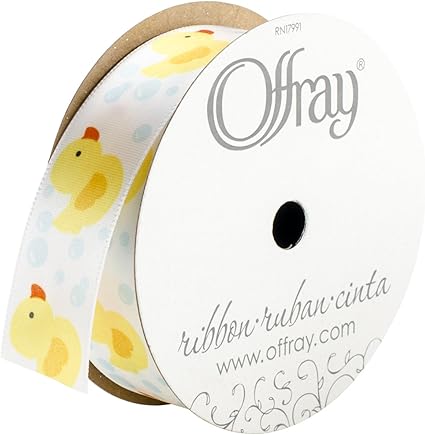 Offray, White 808335 Rubber Ducky Craft Ribbon, 7/8-Inch x 9-Feet, 7/8