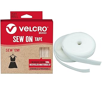 VELCRO Brand ECO Collection Tapes, Sew On Tape for Clothes and Fabrics | Non Adhesive, Cut Strips to Custom Length for Sewing | 15ft x 3/4in Roll, White