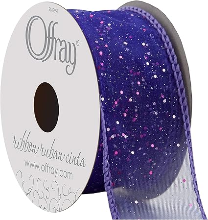 Offray, Grape Wired Edge Cosmic Glitz Craft Ribbon, 1 1/2-Inch x 9-Feet, 1 Count (Pack of 1)