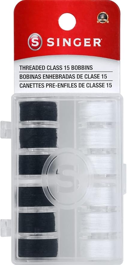 SINGER SINGER 42145 Class 15 Black & White Threaded Bobbins, Black, White 12 Count