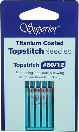 Superior Threads - Titanium-Coated Topstitch Needles #80/12-5 Count Quilting Embroidery Sewing