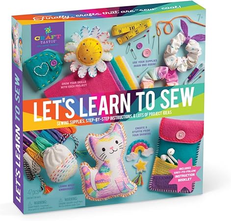 Craft-tastic — Let's Learn to Sew — Craft Kit — Includes Step-by-Step Instruction Book, Reusable Supplies to Teach Basic Sewing Stitches, Embroidery & More for Beginners — Ages 7+