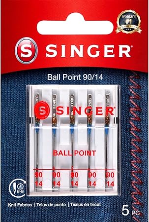 SINGER Ball Point Sewing Machine Needles, Size 90/14-5 Count