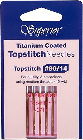 Superior Threads - Titanium-Coated Topstitch Needles #90/14 - for Quilting, Embroidery, and Sewing, 5 Count