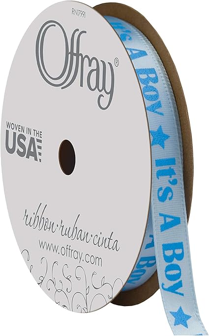 Offray, Blue Baby Celebration Craft Ribbon, 3/8-Inch x 12-Feet