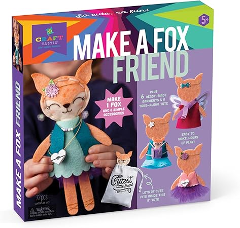 Craft-tastic – Make a Fox Friend Craft Kit – Learn to Make 1 Easy-to-Sew Stuffie with Clothes & Accessories