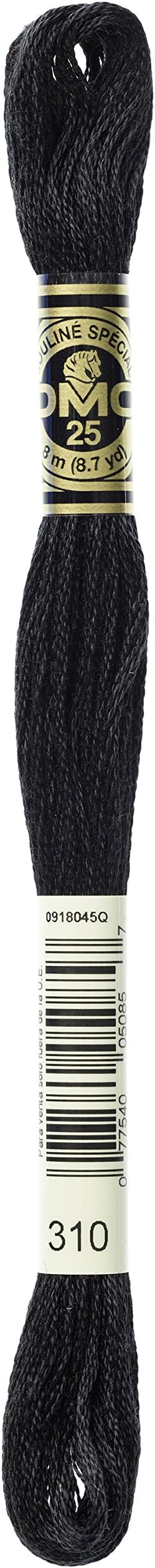 DMC 117-310 Mouline Stranded Cotton Six Strand Embroidery Floss Thread, Black, 8.7-Yard