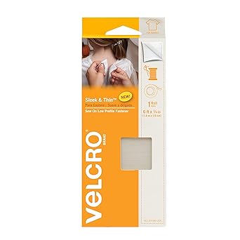 VELCRO Brand Sleek and Thin for Fabrics | 6ft x 3/4in Tape, White | Soft on Skin Ultra Light with Sewing Lane Technology,