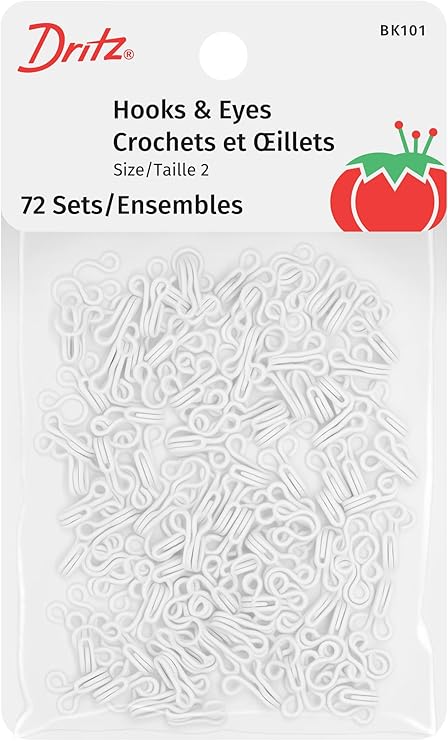 Dritz Hooks & Eyes White Fasteners, Size 2, 72 Sets