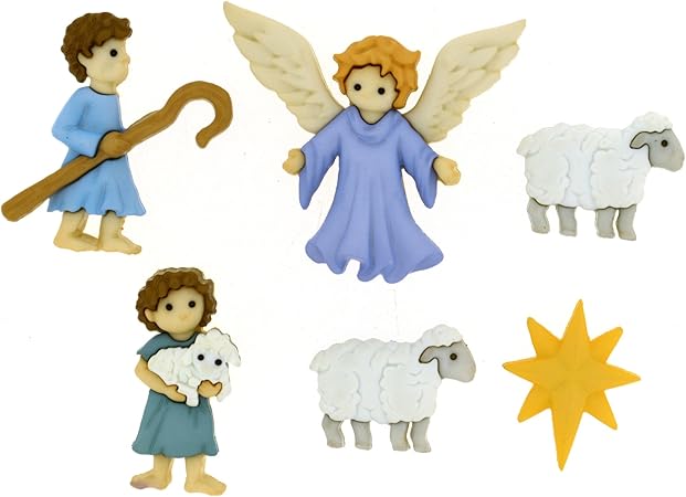 The Good Shepherd Button Collection - Christmas & Holiday Buttons Embellishments - Seasonal Buttons for Sewing, Crafting, Quilting, Scrapbooking - Shepherds, Angel, Sheep, Star - Dress It Up Buttons