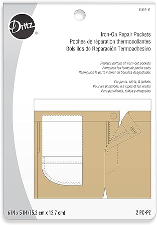 Dritz 55457-61 Repair Pockets, Iron-On, White (2-Count)