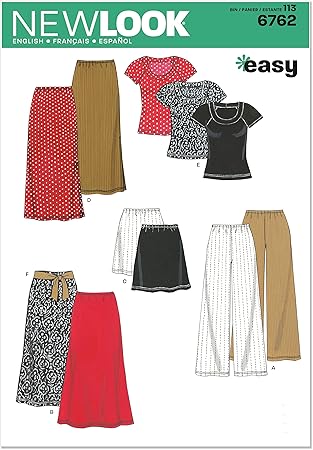 Simplicity U06762A New Look Easy to Sew Misses' Tops, Pants, and Skirts Sewing Pattern Kit, Code 6762, Sizes XS-XL