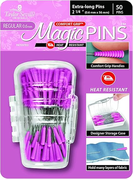 Taylor Seville Originals Comfort Grip Magic Pins Extra Long Regular -Quilting Supplies-Sewing Supplies-Sewing Notions-50 Count