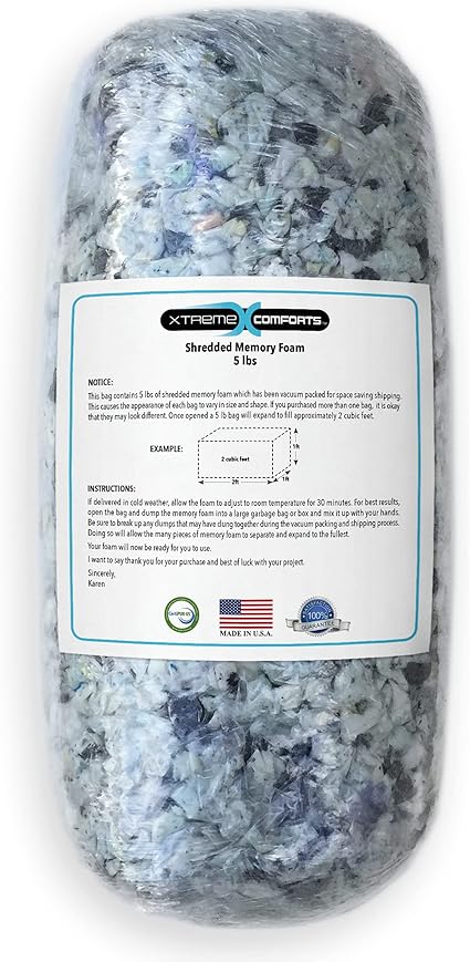 Xtreme Comforts 5 LBS Bean Bag Filler w/Shredded Memory Foam - Pillow Stuffing Material for Couch Pillows, Cushions, Bean Bag Refill Filling, & More Poly Fil/Polyfill Stuffing Needs (5 Pounds)