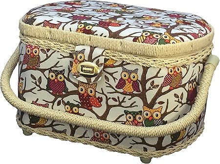 Michley Large Premium Owl-patterned Sewing Basket with 41-PC Sewing Kit, 10.5-inches by 8-inches by 6.7-inches