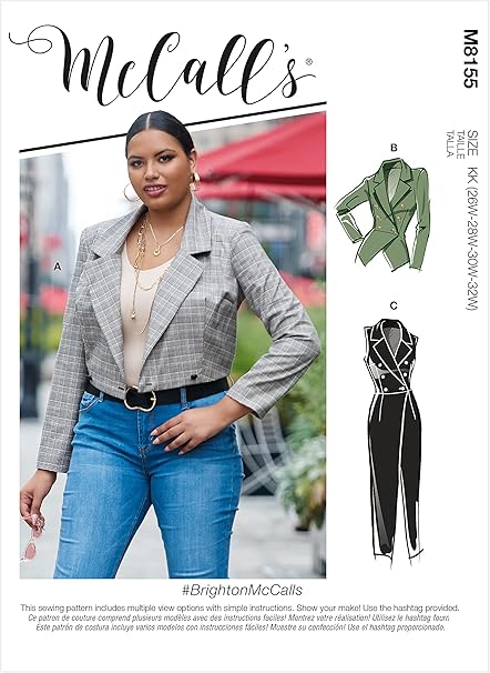 McCall's M8155RR Misses' Lined Vest and Collared Jacket Sewing Patterns Kit, Design Code M8155, Plus Sizes 18W-24W