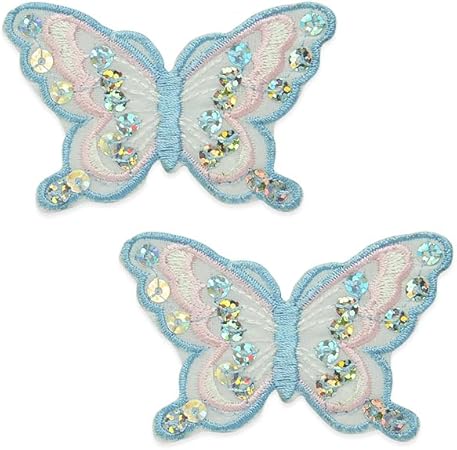 Expo International Iron-On Butterfly Sequin Patch Pack of 2 Applique, Blue Multi