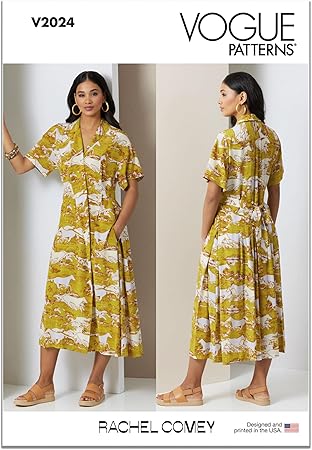 Vogue Misses' Loose-Fitting Midi Dress Sewing Pattern Packet by Rachel Comey, Design Code V2024, 6-8-10-12-14, Multicolor