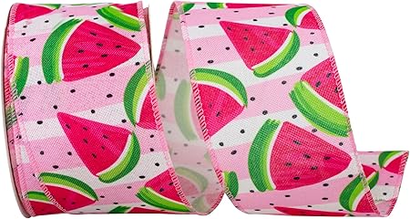 Reliant Ribbon Watermelon Slices Linen Wired Edge Ribbon