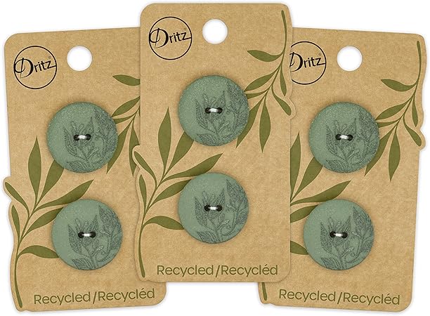 Dritz Round Floral, 23mm, Dark Green, 6 Recycled Hemp Buttons, 23 mm, 6 Count