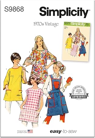 Simplicity Vintage 1970's Potholder and Apron Sewing Pattern Packet, Design Code S9868, Sizes S-M-L-XL, Multicolor