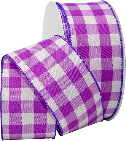 Morex Gingham Style Ribbon, Wired Taffeta, 2-1/2 inch by 50 Yards, Purple