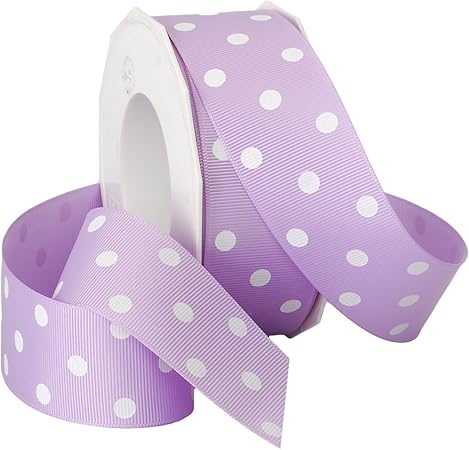 Morex Grosgrain Dot Ribbon, 1-1/2-Inch by 20-Yard Spool, Light Orchid with White Dots (3908.38/20-430)