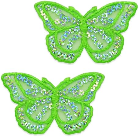 Expo International Iron-On Butterfly Sequin Pack of 2 Patches/Appliques, Lime