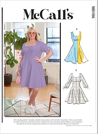 McCall's Misses' Fit and Flare Dress Sewing Pattern Kit, Code M8196, Sizes 26W-28W-30W-32W, Multicolor