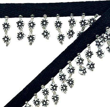 Trims by the Yard 5 Yards of Daisy Beaded Fringe 1/4 inch Wide Black Trim