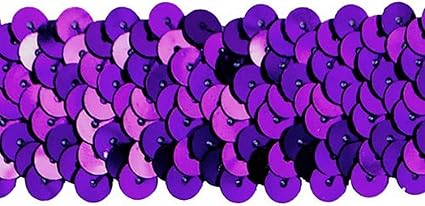 Trims By The Yard 3-Row Metallic Stretch Sequin Trim, 1 1/4-Inch Versatile Sequins for Crafts, Durable Sequin Trim for Costumes, Fashion, and Home Decor, 20-Yard Cut, Purple