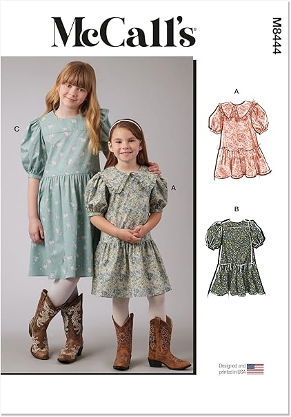 McCall's Easy to Sew Children's and Girls' Dresses Sewing Pattern Kit, Design Code M8444, Sizes 7-8-10-12-14