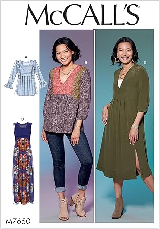 McCall Patterns Misses' V Square-Neck Top, Tunic, and Dresses