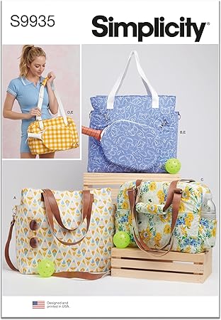 Simplicity Totes and Pickleball Paddle Cover Sewing Pattern Packet, Design Code S9935, One Size, Multicolor