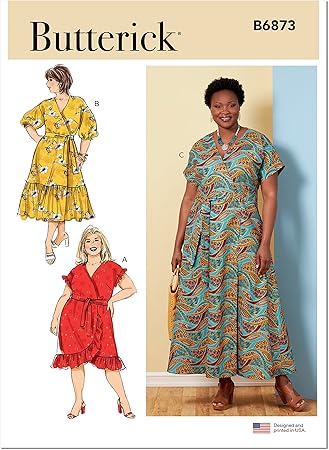 Butterick Misses' Sash and Wrap Dress Sewing Pattern Kit, Design Code B6873, Sizes 26W-28W-30W-32W