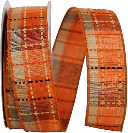 Reliant Ribbon Check Stitch Plaid Field Wired Edge Ribbon, 1-1/2 Inch X 20 Yards, Multi