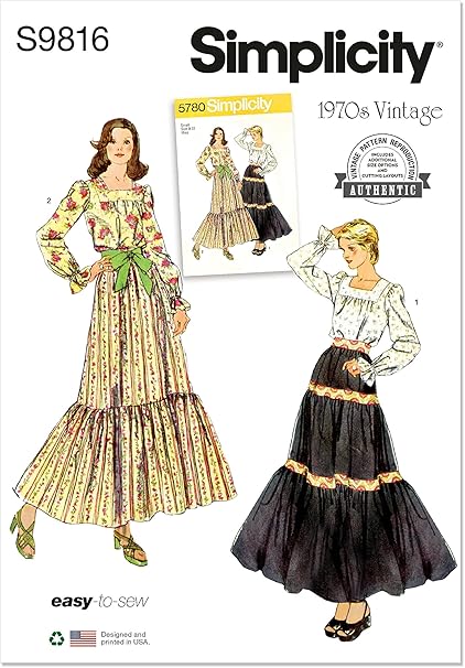 Simplicity Misses' Vintage 1970's Blouse and Skirts Sewing Pattern Kit, Design Code S9816, Sizes S-M-L-XL, Multicolor