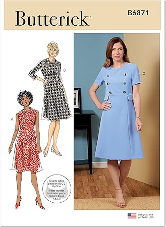 Butterick Misses' A-Line Shaped Dress Sewing Pattern Kit, Design Code B6871, Sizes 6-8-10-12-14