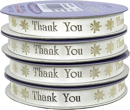 Morex Printed Satin Ribbon, Satin, 3/8 inch by 40 Yards, Thank You - Gold