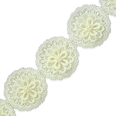 Trims by the Yard Owen Crochet 3 D Flower Trim, 5 Yards, Ivory