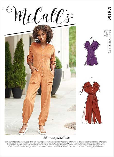 McCall's M8154Y Misses' 2-Pocket Romper and Jumpsuit Sewing Patterns Kit, Design Code M8154, Sizes XS-M