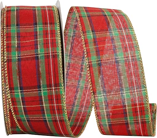 Reliant Ribbon Renee Plaid Value Wired Edge Ribbon, 2-1/2 Inch X 50 Yards, Multi