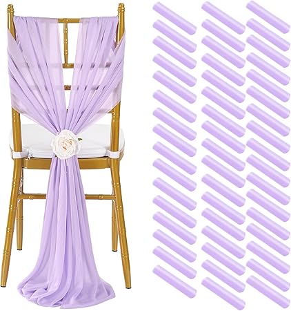 Light Purple Chair Sashes 50 Packs Tulle Chair Bows Sashes for Chair Covers 10.4 Inches Width 8ft Long Aisle Chair Back Ties for Wedding Reception Events Home Decoration