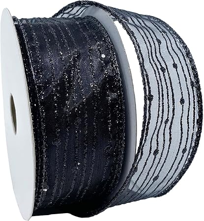 Morex Ribbon Wired Sheer Twinkling Ribbon, 1.5 inch by 10 Yards, Black, 7862.40/10-913