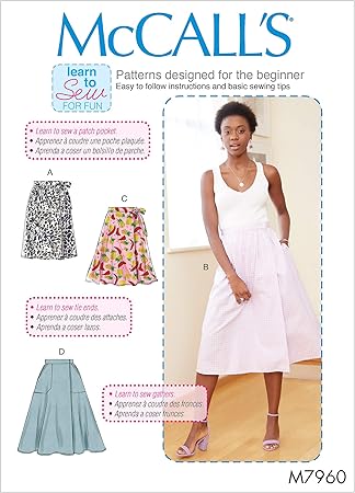 McCall Pattern Company McCall's Learn Women's Calf and Knee Length Wrap Skirt Sewing Patterns, Sizes 14-22, various, White