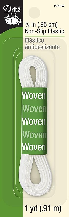 Dritz 9350W Plush-Back Non-Slip Woven Elastic, White, 3/8-Inch by 1-Yard