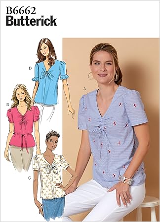 Butterick B6662D5 Easy to Sew Women's Pullover Tie Front Blouse Sewing Patterns Sizes 12-20