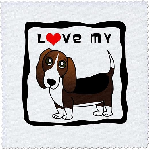 3dRose qs_35539_1 I Love My Basset Hound-Red Heart-Quilt Square, 10 by 10-Inch